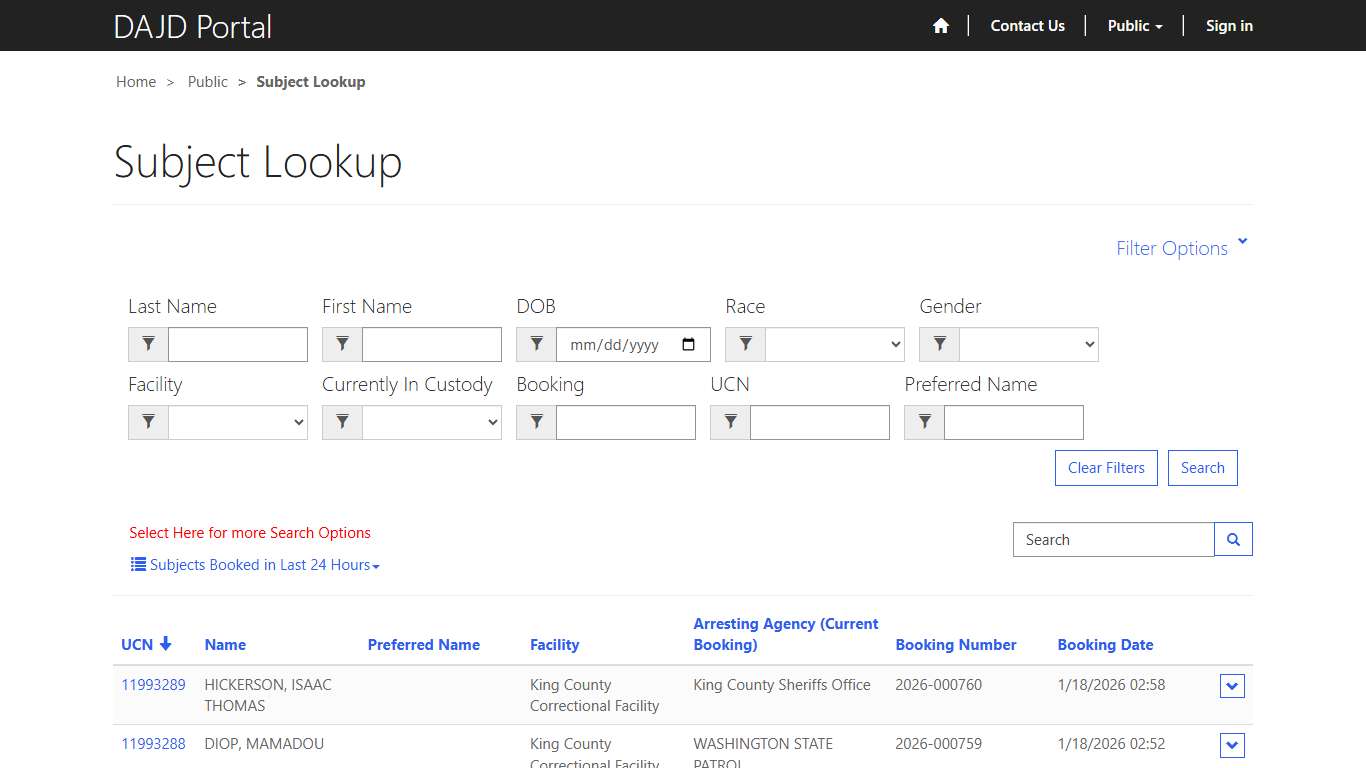Subject Lookup · Custom Portal